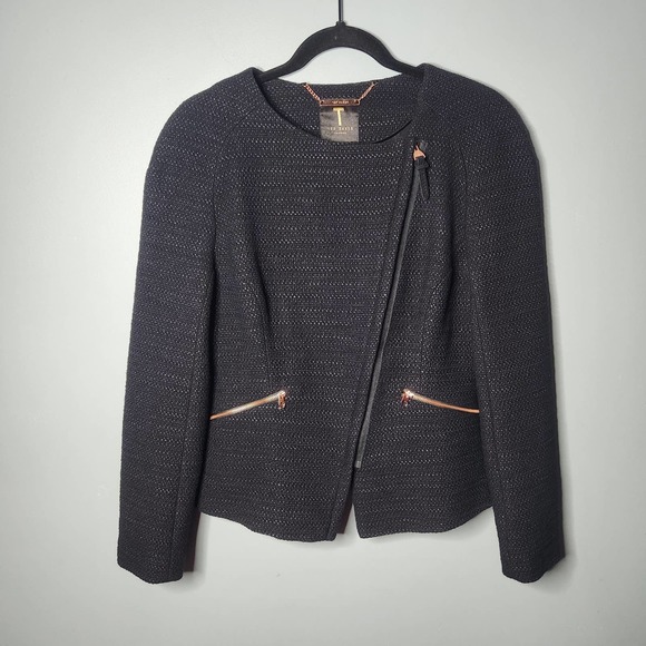 NWOT TED BAKER Ayeleen Textured tweed biker - Size 3 (8-10) - Picture 1 of 12